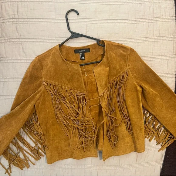 nwot Forever 21 Tan Fringe Suede Jacket Western Style - Picture 2 of 5